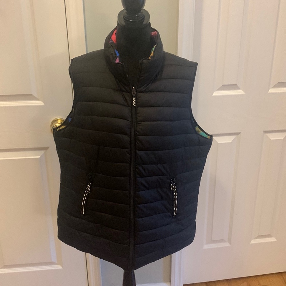 Joseph Ribkoff Black Bling Detail Puffer Vest- Size XL